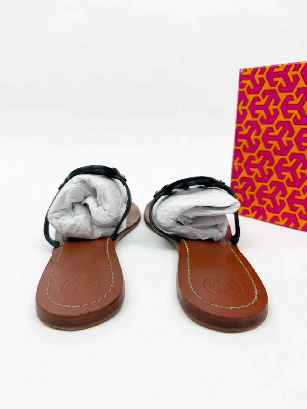 Tory Burch Gabriel Flat Tong Sandals Bright Navy Blue Veg Leather